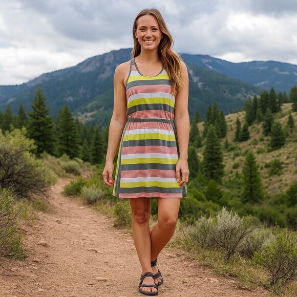 Patagonia Dresses & Skirts - Patagonia West Ashley Fitz Hemlock Green Stripe Sleeveless Dress Womens Small